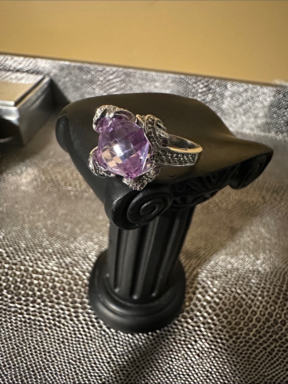Silver tone Purple Amethyst color Statement Ring. Costume Jewelry size  8